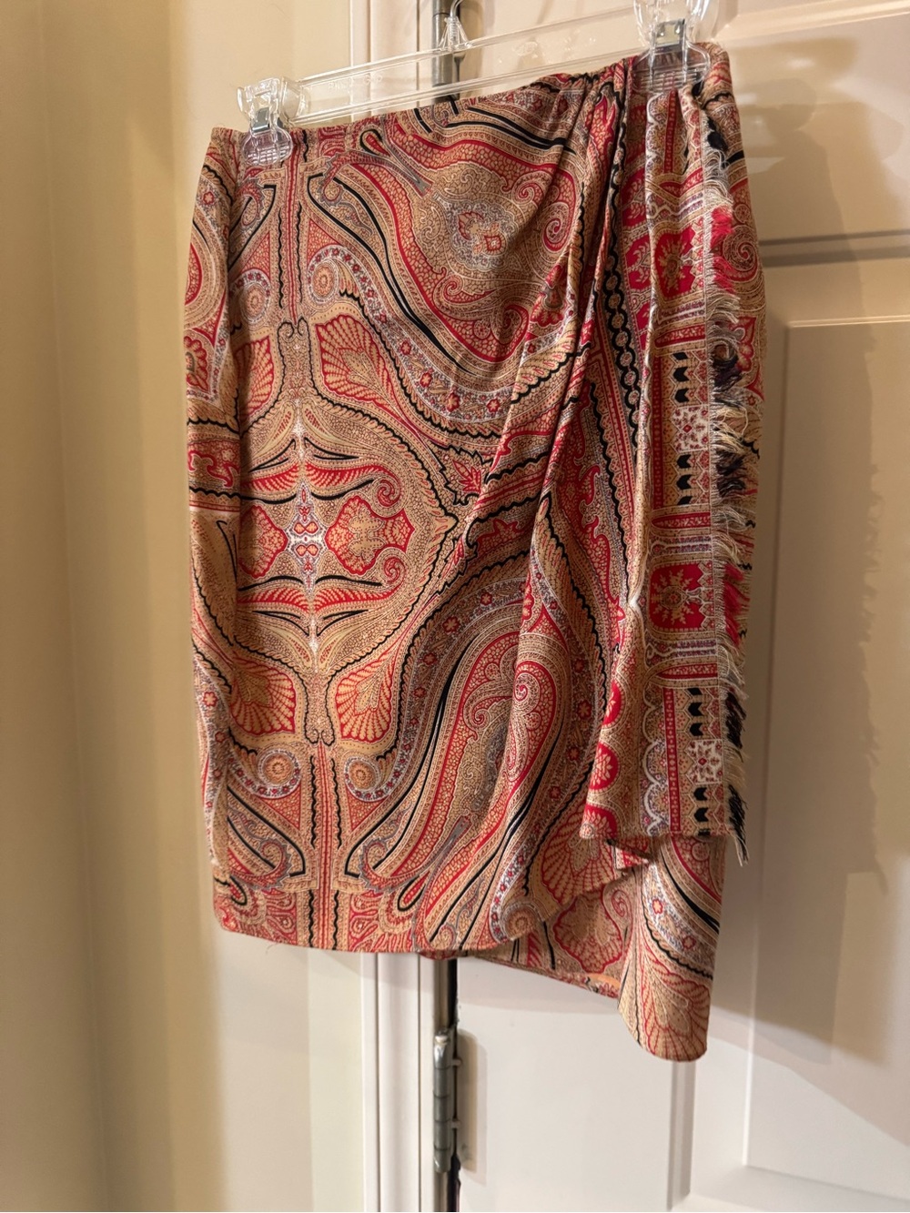 Emmanuel Ongaro Paisley Print Wrap Skirt in Red and Tan size 4/38 - Picture 2 of 7